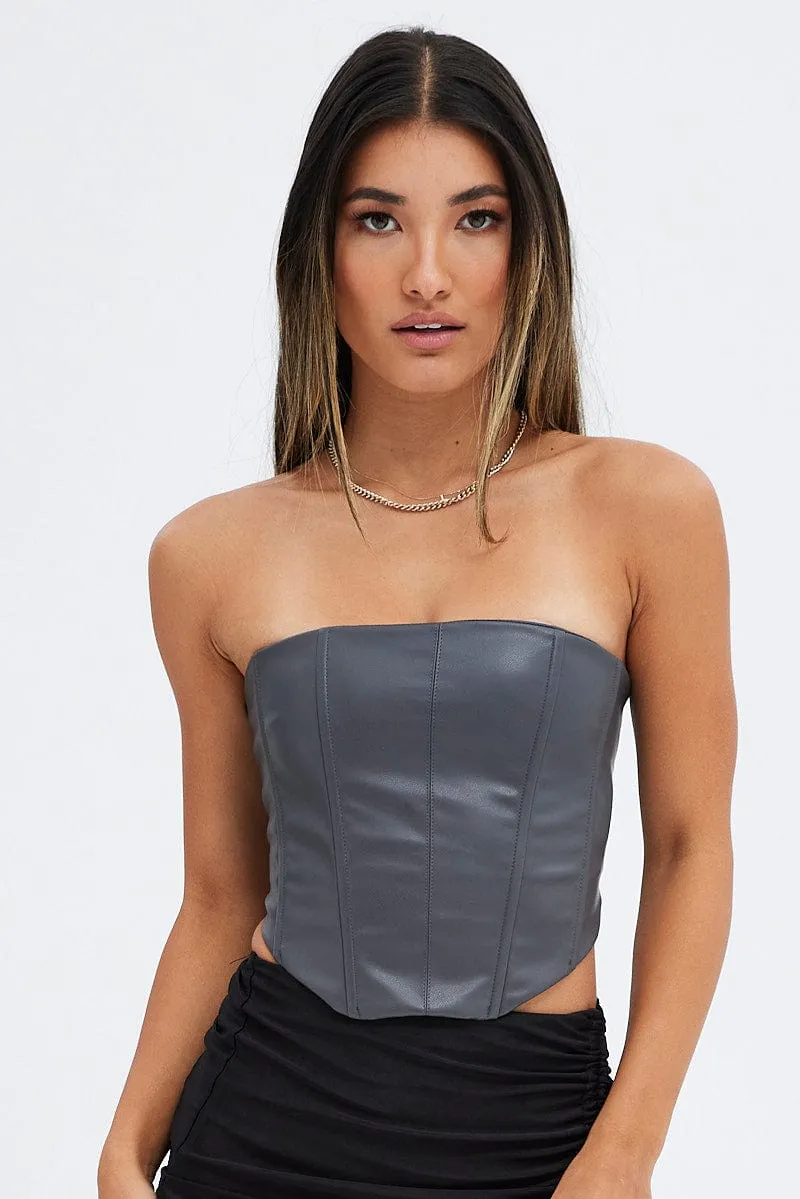 Grey Faux Leather Corset