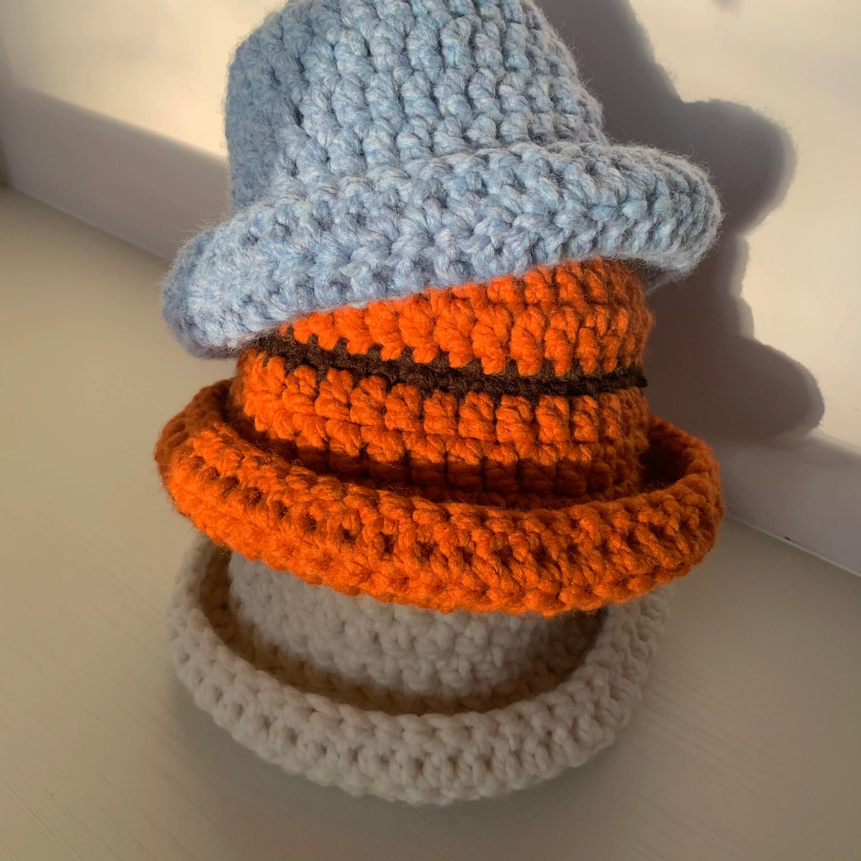 Handmade cream chunky crochet bowler hat