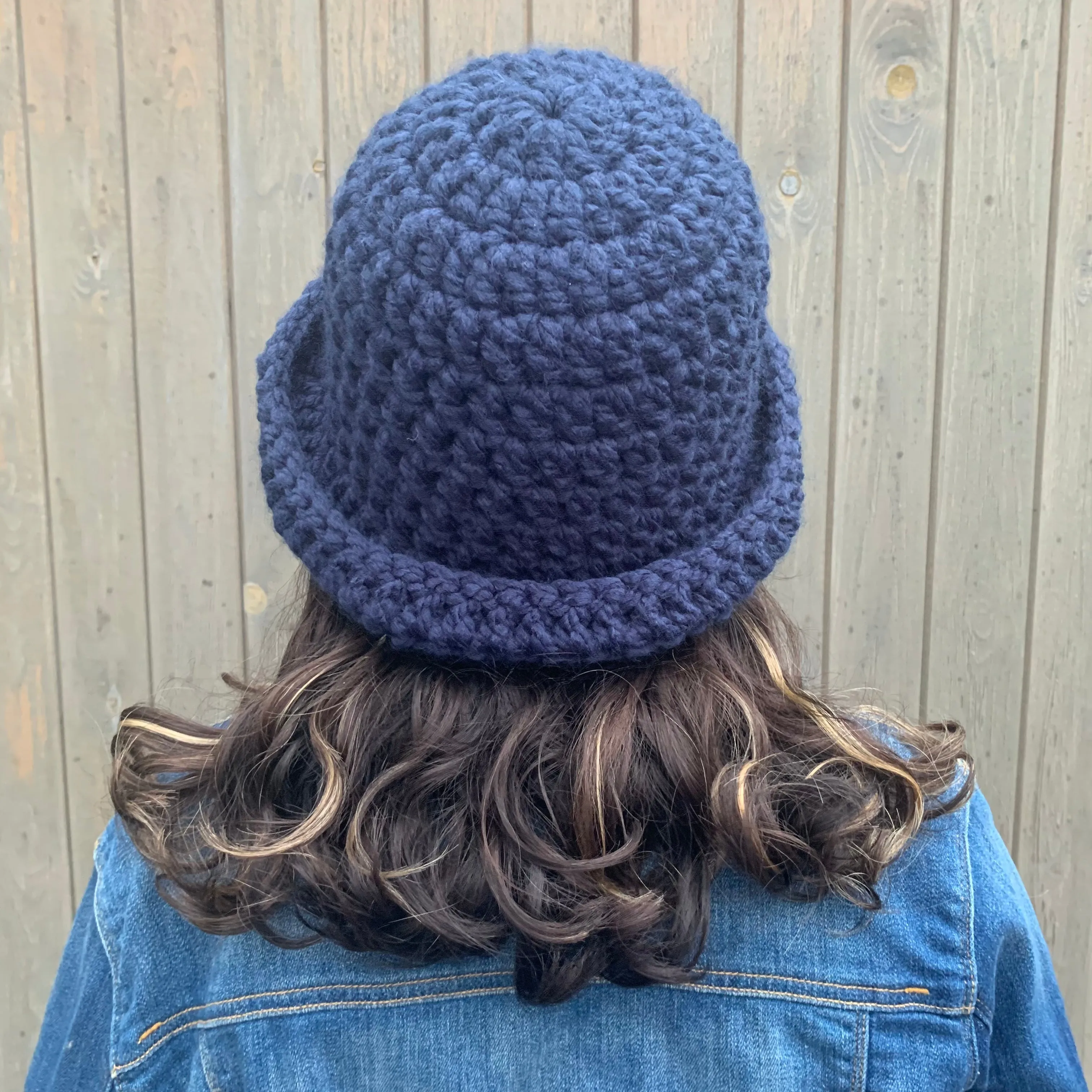 Handmade navy blue chunky crochet bowler hat