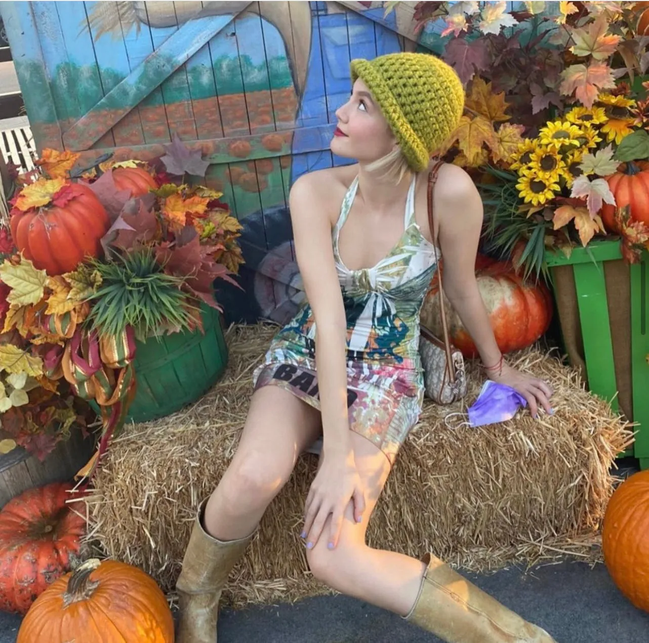 Handmade olive green chunky crochet bowler hat