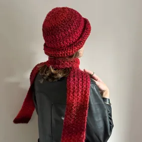 Handmade red ombré chunky crochet bowler hat