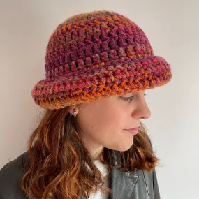 Handmade sunset shades chunky crochet bowler hat