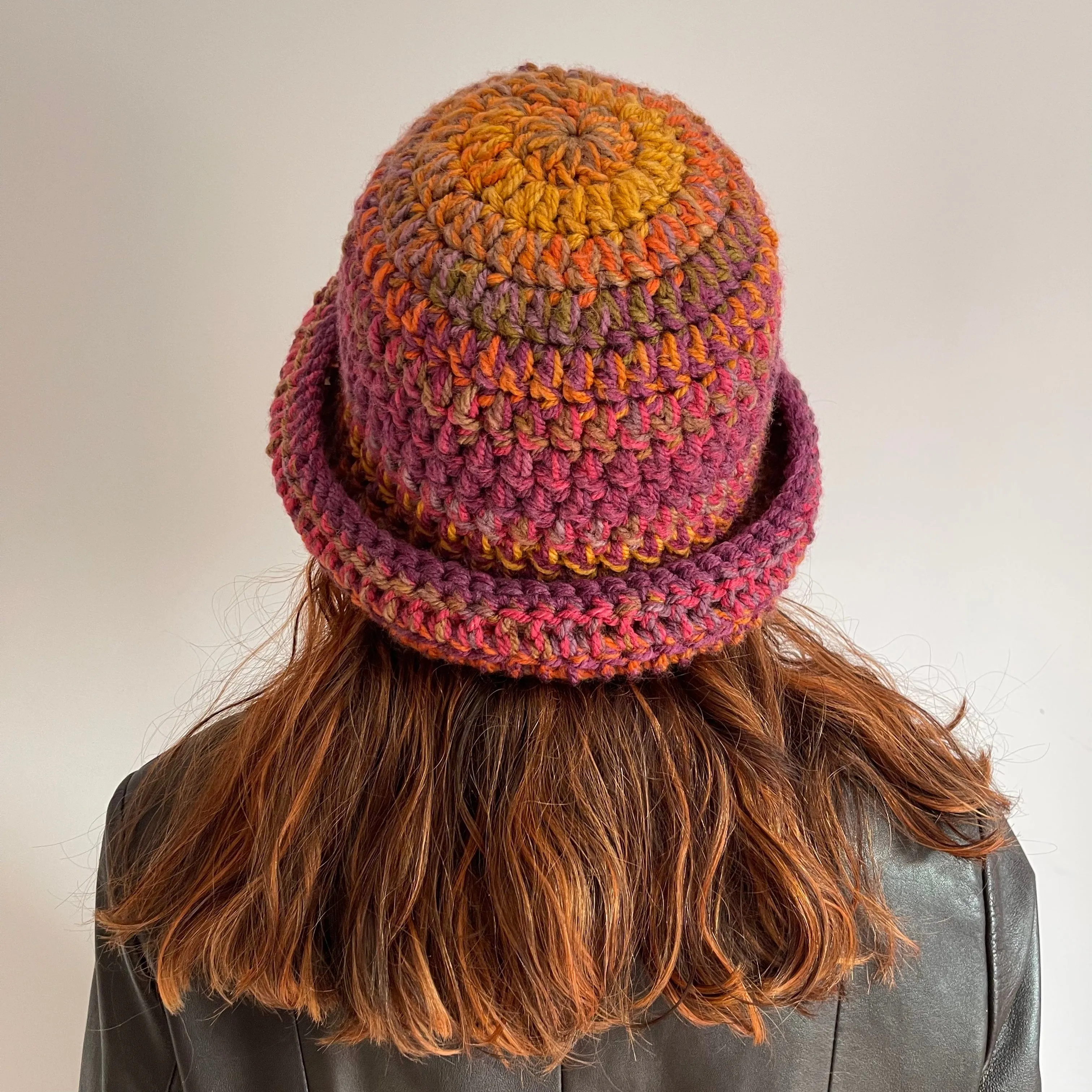 Handmade sunset shades chunky crochet bowler hat