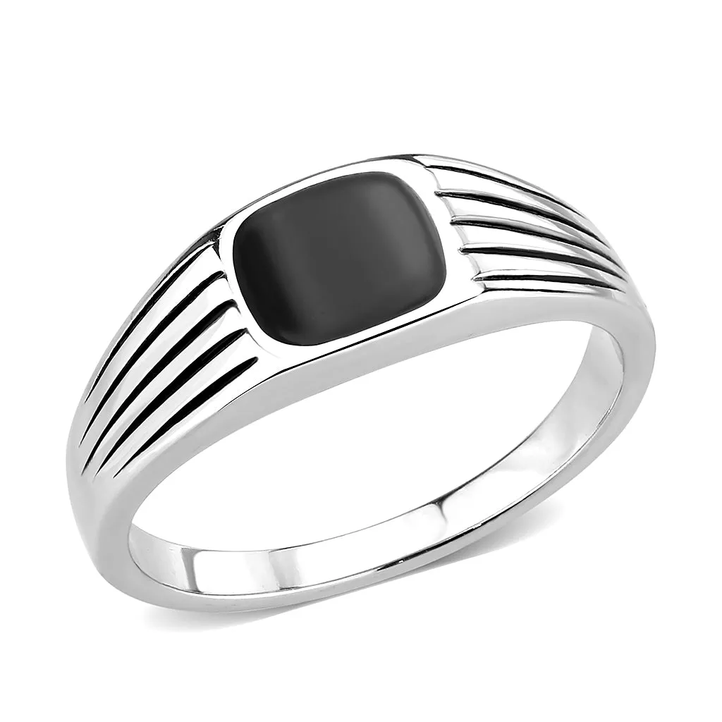 High polished (no plating) Stainless Steel Ring with Epoxy in Jet for Women Style TK3772