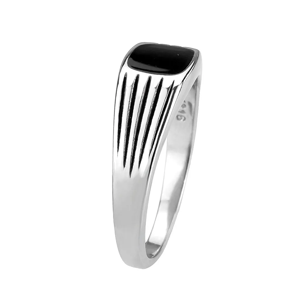 High polished (no plating) Stainless Steel Ring with Epoxy in Jet for Women Style TK3772