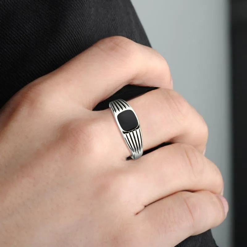 High polished (no plating) Stainless Steel Ring with Epoxy in Jet for Women Style TK3772