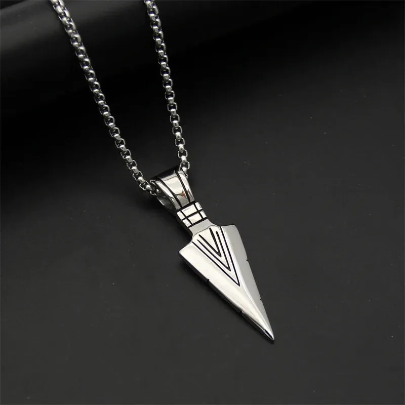 Hip Hop Fashion Rock Necklace Personalized Triangle Spearhead Men's Necklace Stainless Steel Metal Arrow Pendant Jewelry Chain