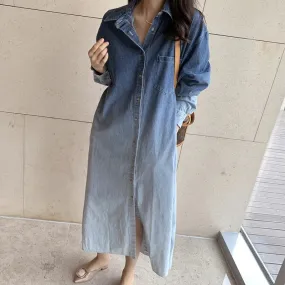 Hnzxzm Japan Style Harajuku Chic Button Up Long Denim Dress Women Autumn Winter New Design Fashion Casual Streetwear Lady Jean Dresses