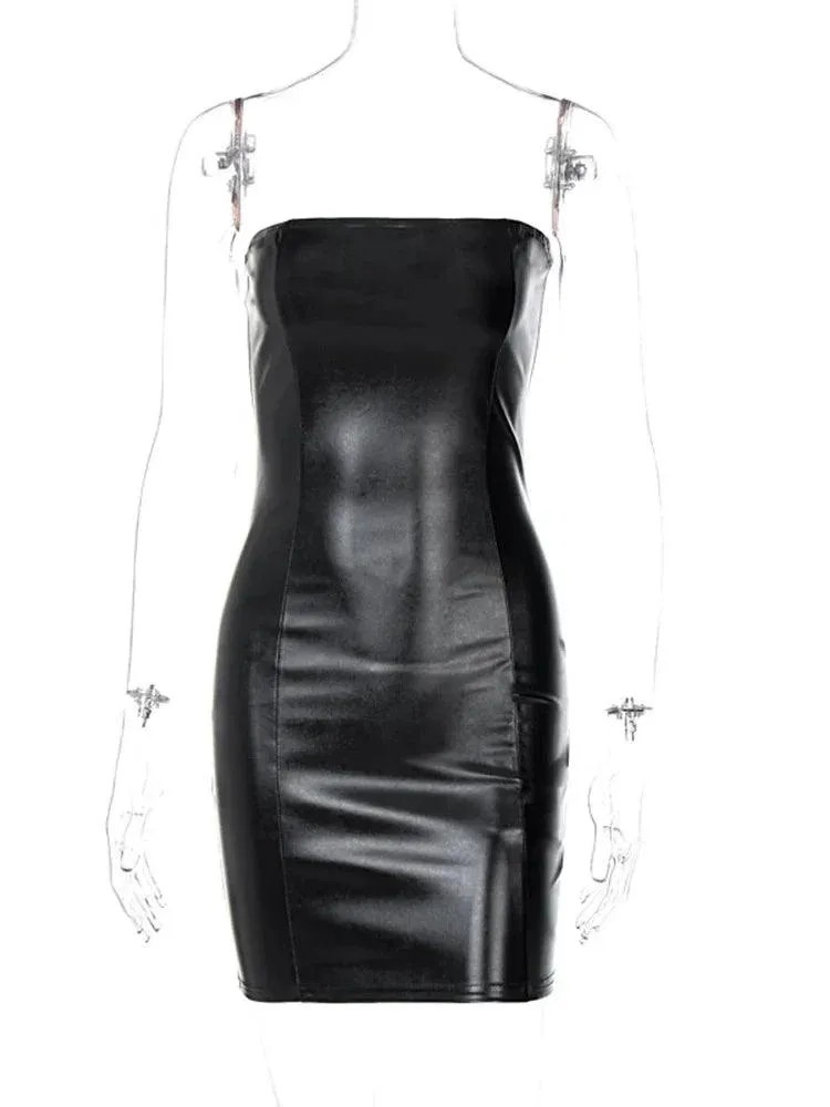 Hugcitar Mini Leather Tube Dress: Edgy Streetwear Fashion Statement