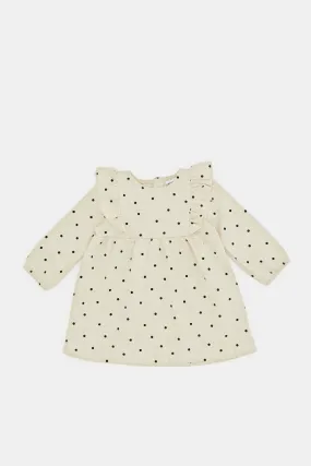 Infant Girls Cream Polka Dot Dress With Frills