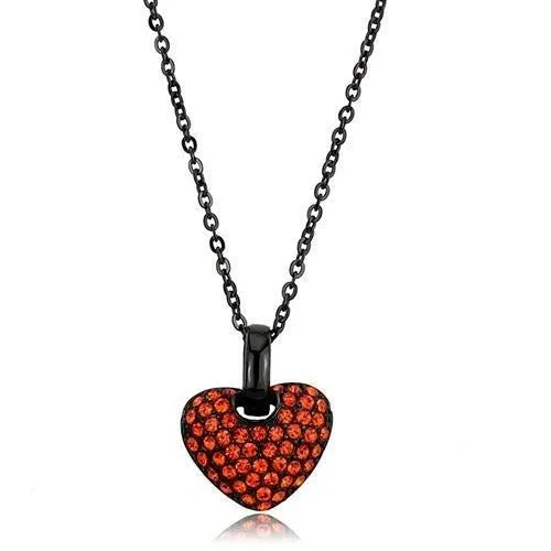 IP Black(Ion Plating) Stainless Steel Chain Pendant with Top Grade Crystal in Orange for Women Style TK2791