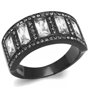 IP Black(Ion Plating) Stainless Steel Ring with AAA Grade CZ in Clear for Women Style TK3168