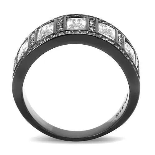 IP Black(Ion Plating) Stainless Steel Ring with AAA Grade CZ in Clear for Women Style TK3168