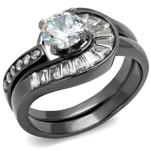 IP Light Black (IP Gun) Stainless Steel Ring with AAA Grade CZ in Clear for Women Style TK2546