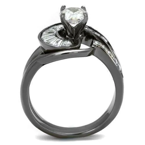 IP Light Black (IP Gun) Stainless Steel Ring with AAA Grade CZ in Clear for Women Style TK2546