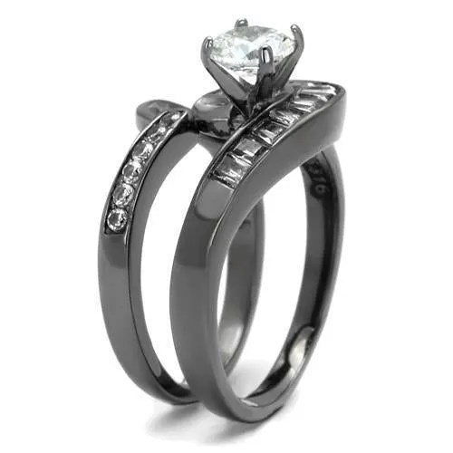 IP Light Black (IP Gun) Stainless Steel Ring with AAA Grade CZ in Clear for Women Style TK2546