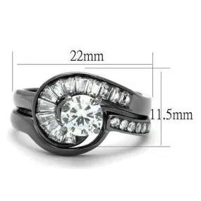 IP Light Black (IP Gun) Stainless Steel Ring with AAA Grade CZ in Clear for Women Style TK2546