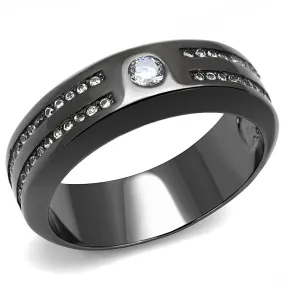 IP Light Black (IP Gun) Stainless Steel Ring with AAA Grade CZ in Clear for Women Style TK3275