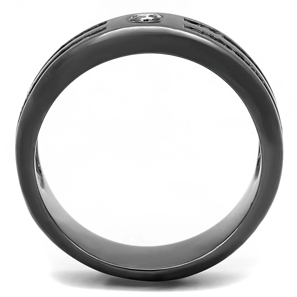 IP Light Black (IP Gun) Stainless Steel Ring with AAA Grade CZ in Clear for Women Style TK3275