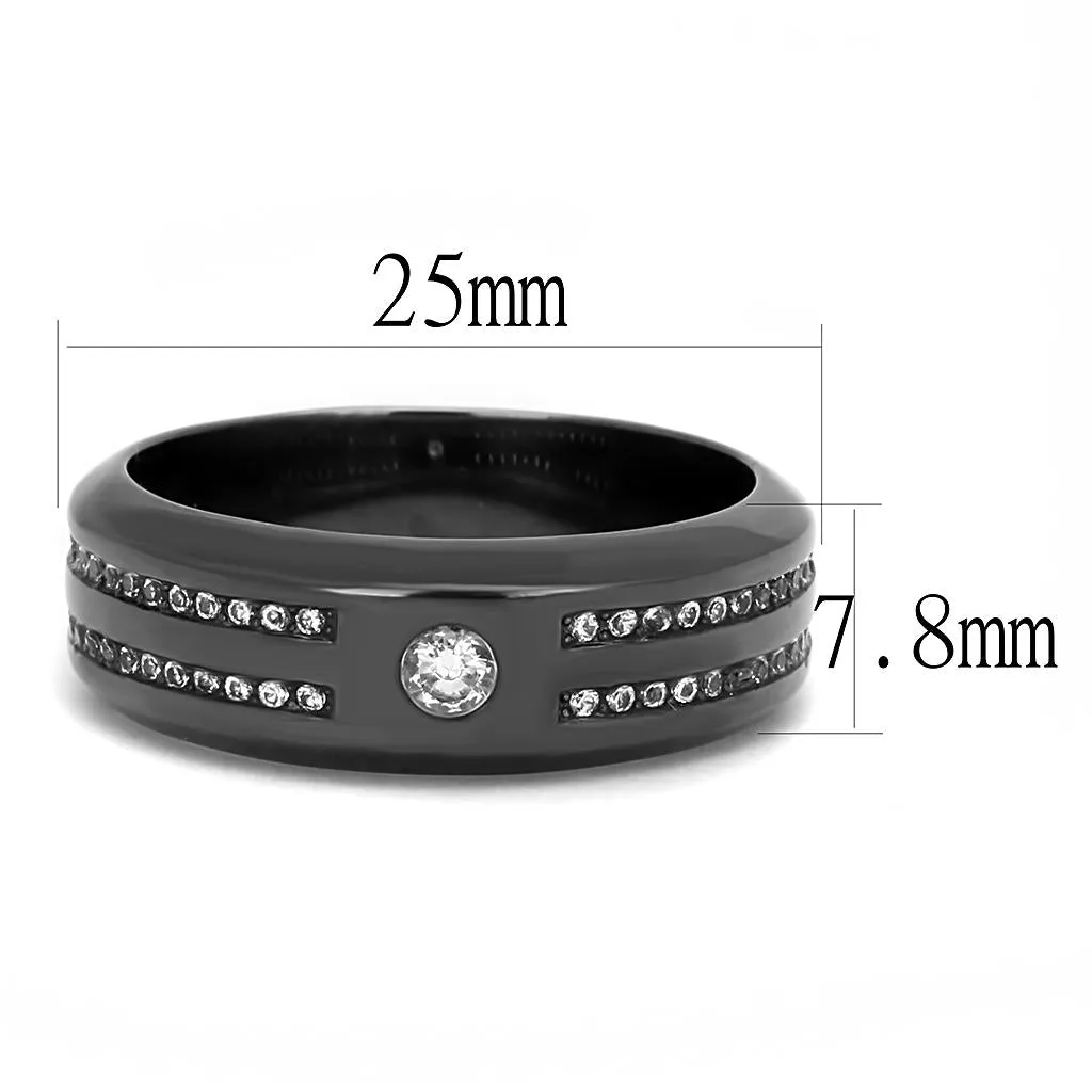 IP Light Black (IP Gun) Stainless Steel Ring with AAA Grade CZ in Clear for Women Style TK3275