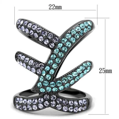 IP Light Black (IP Gun) Stainless Steel Ring with Top Grade Crystal in Multi Color for Women Style TK2766