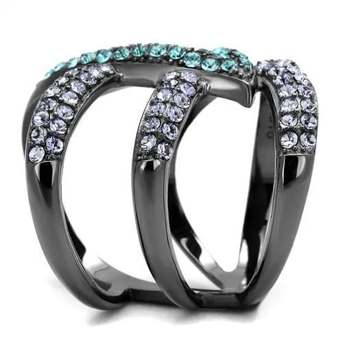 IP Light Black (IP Gun) Stainless Steel Ring with Top Grade Crystal in Multi Color for Women Style TK2766