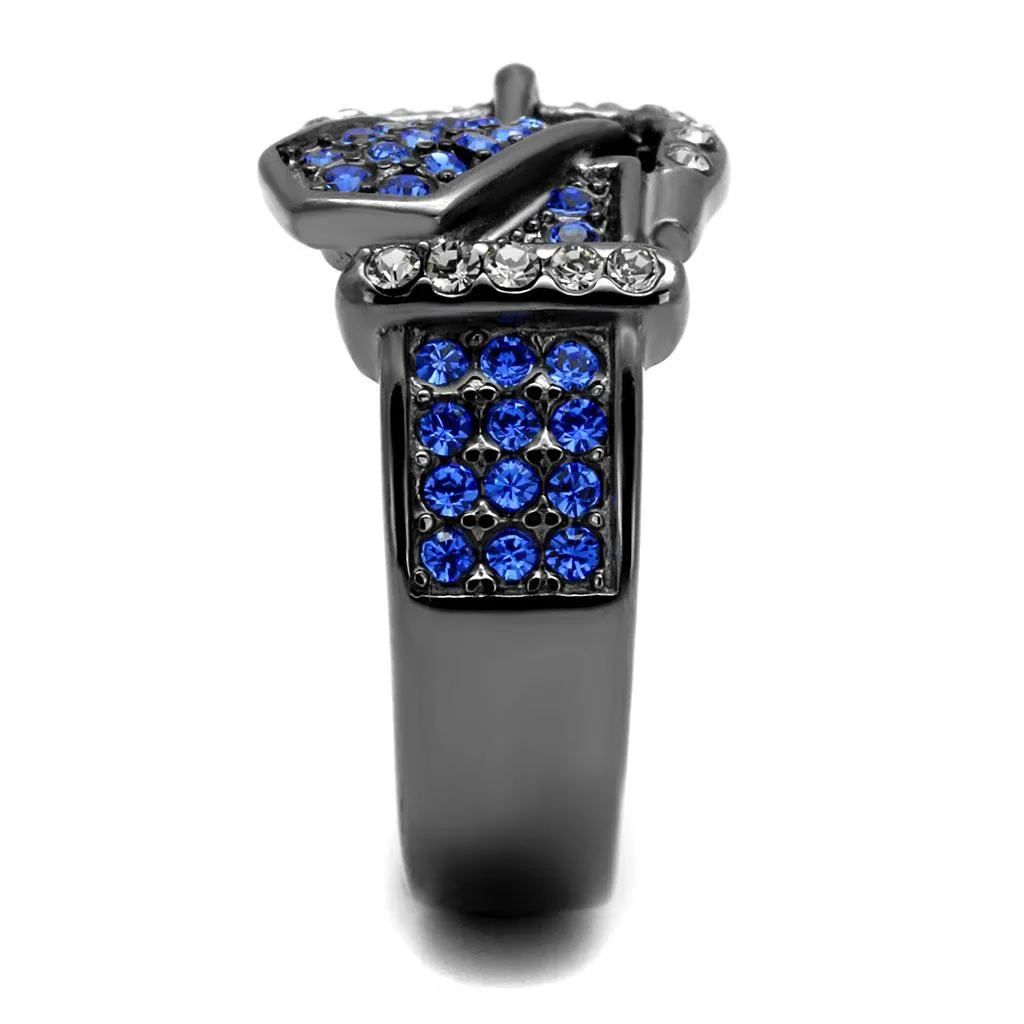 IP Light Black (IP Gun) Stainless Steel Ring with Top Grade Crystal in Multi Color for Women Style TK2995