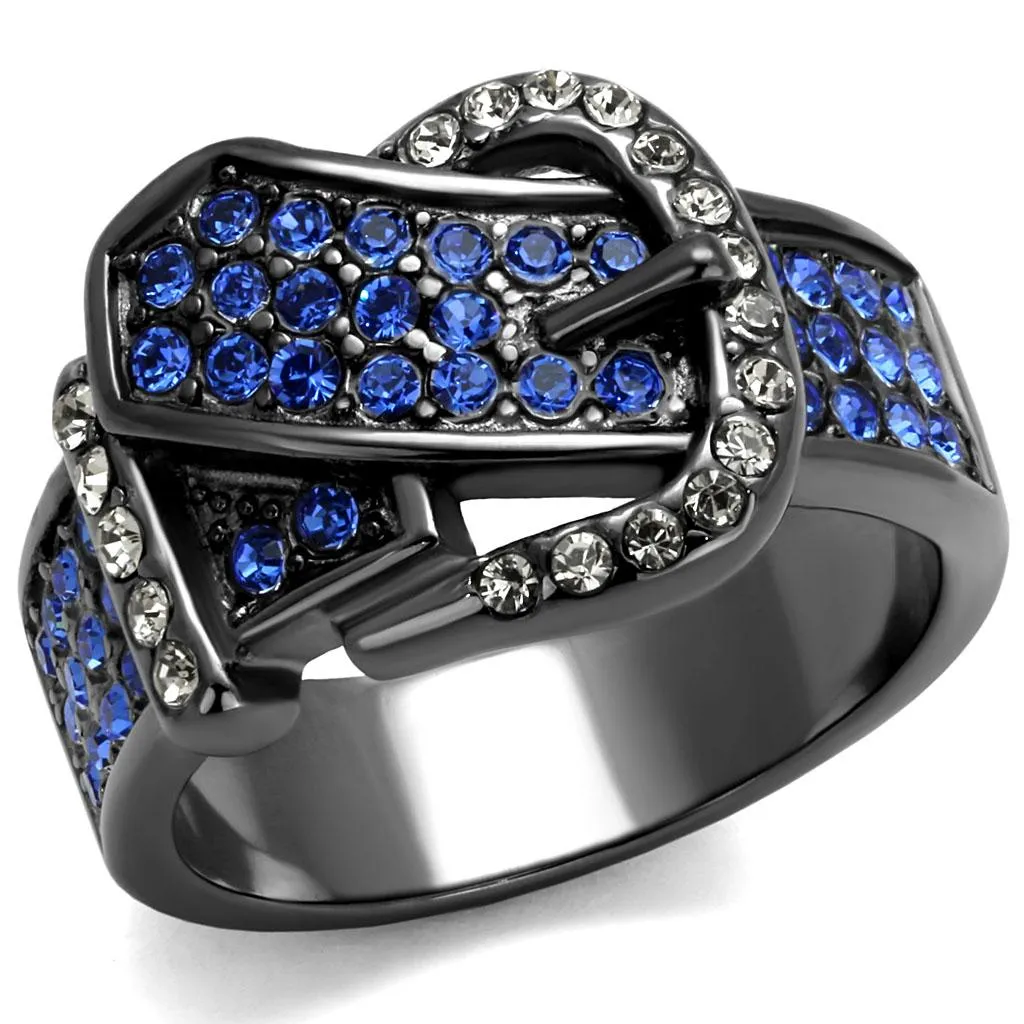 IP Light Black (IP Gun) Stainless Steel Ring with Top Grade Crystal in Multi Color for Women Style TK2995