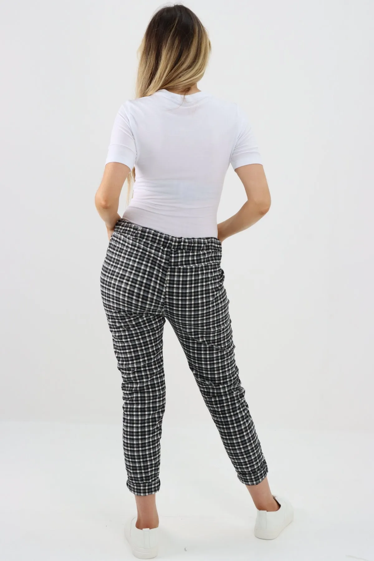 Italian Checked Print Stretch Magic Pants