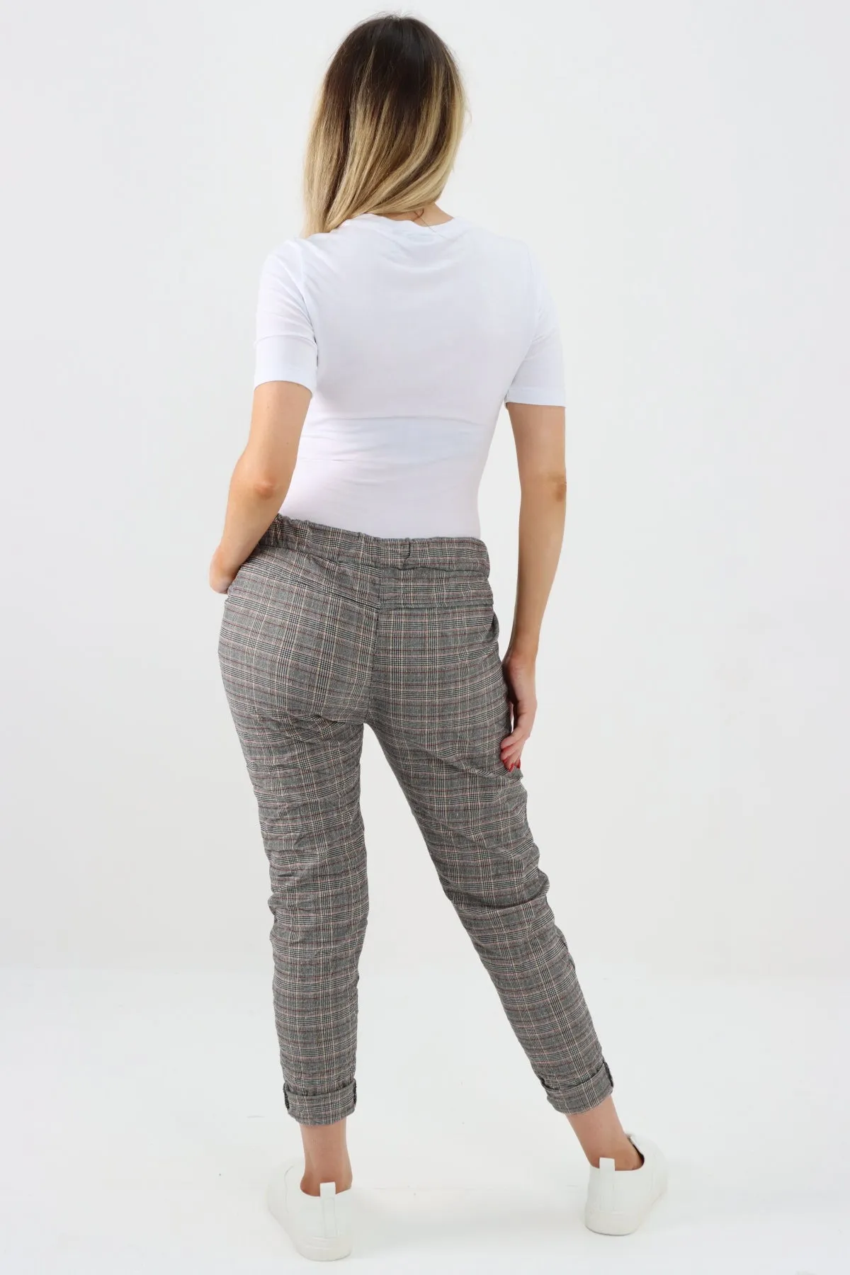 Italian Checked Print Stretch Magic Pants