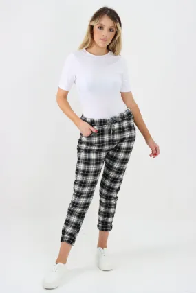 Italian Checked Print Stretch Magic Pants