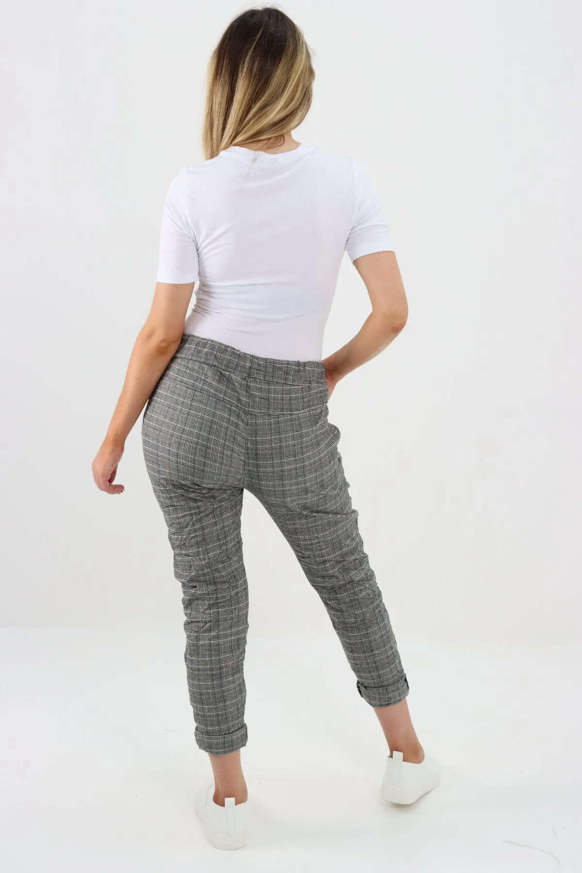 Italian Checked Print Stretch Magic Pants