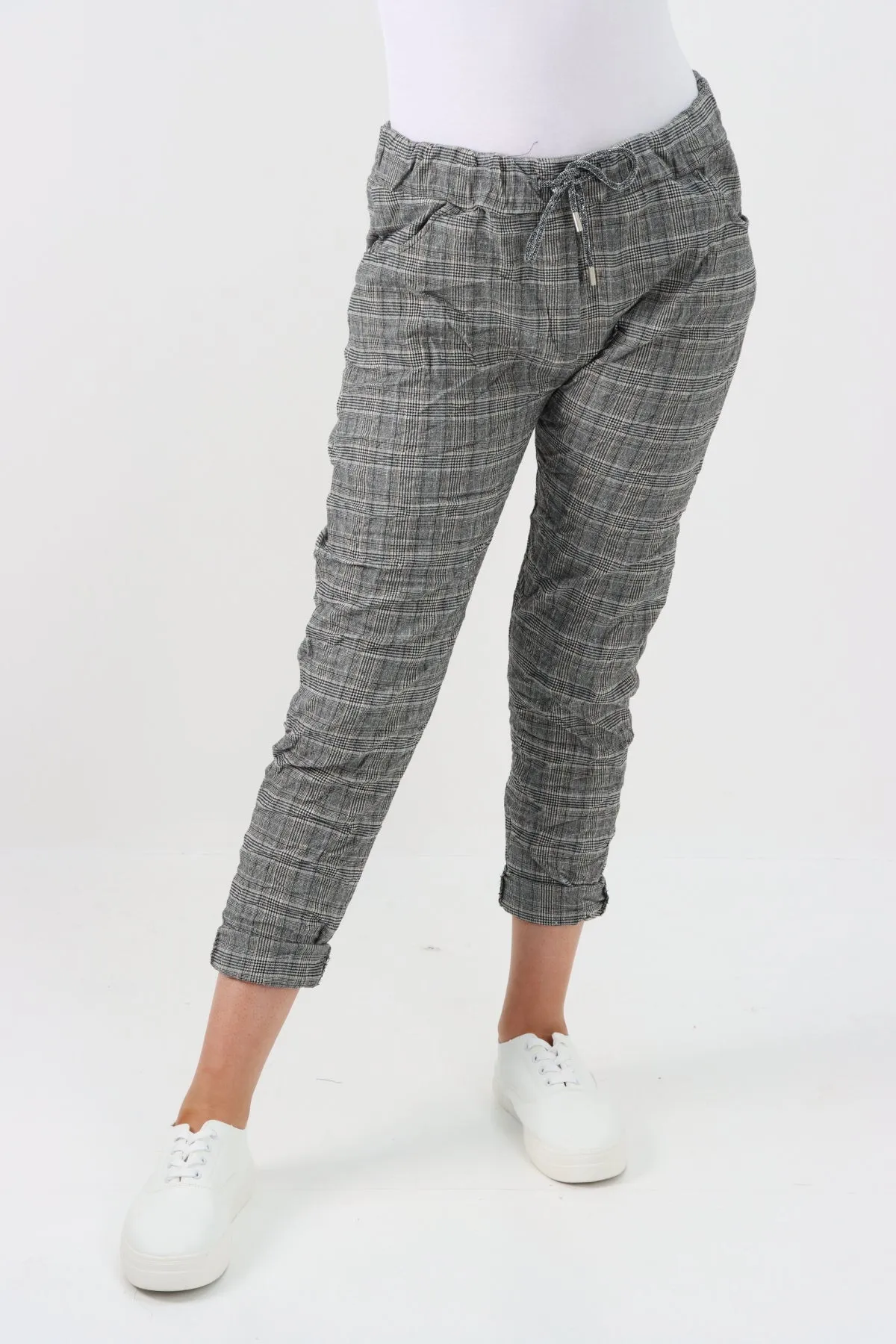 Italian Checked Print Stretch Magic Pants