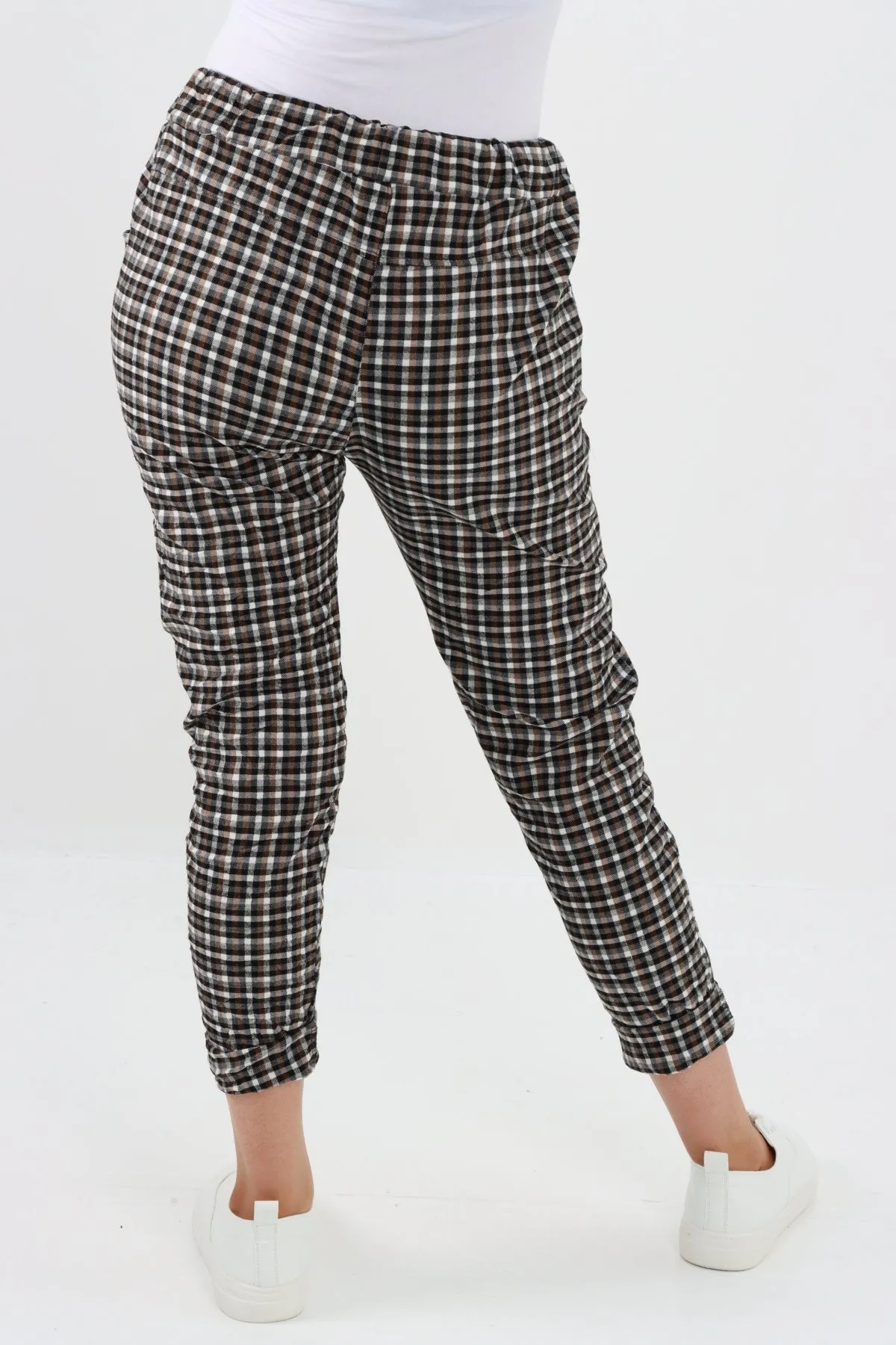 Italian Checked Print Stretch Magic Pants