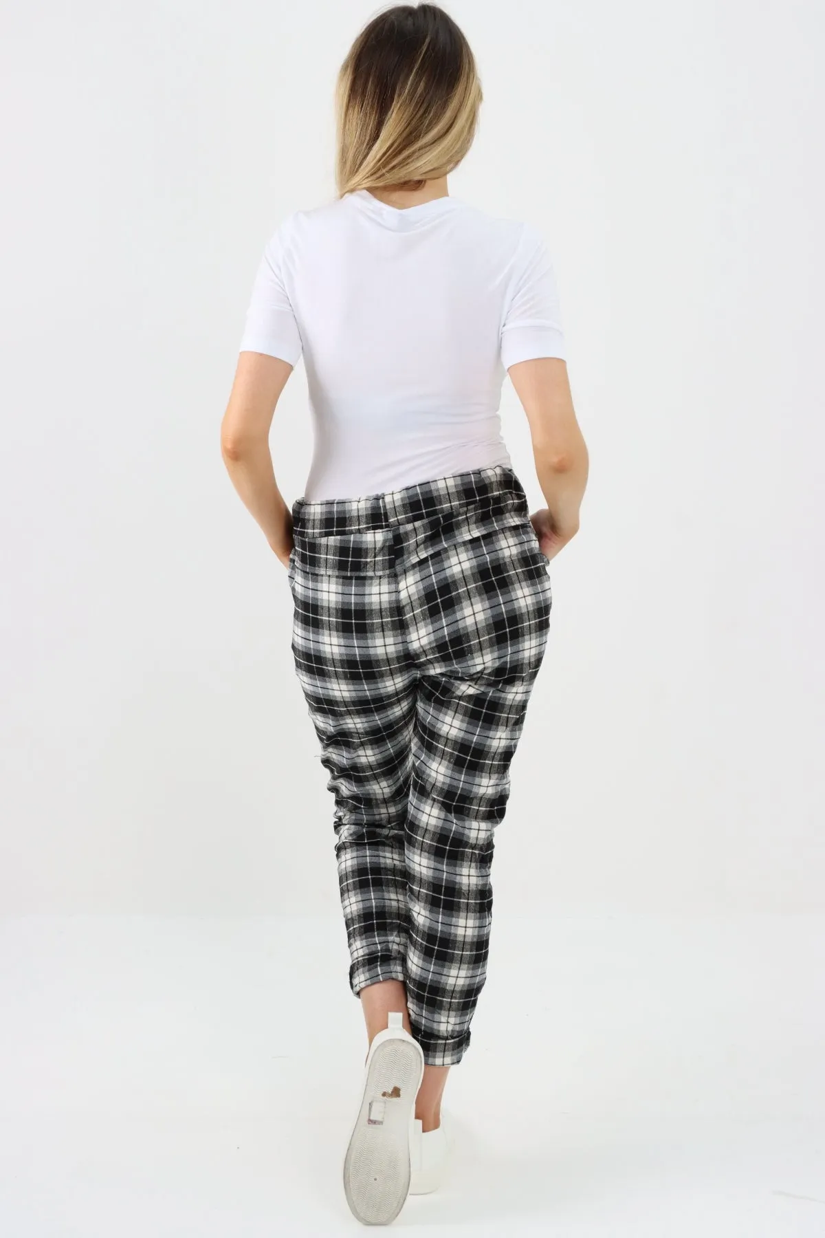 Italian Checked Print Stretch Magic Pants