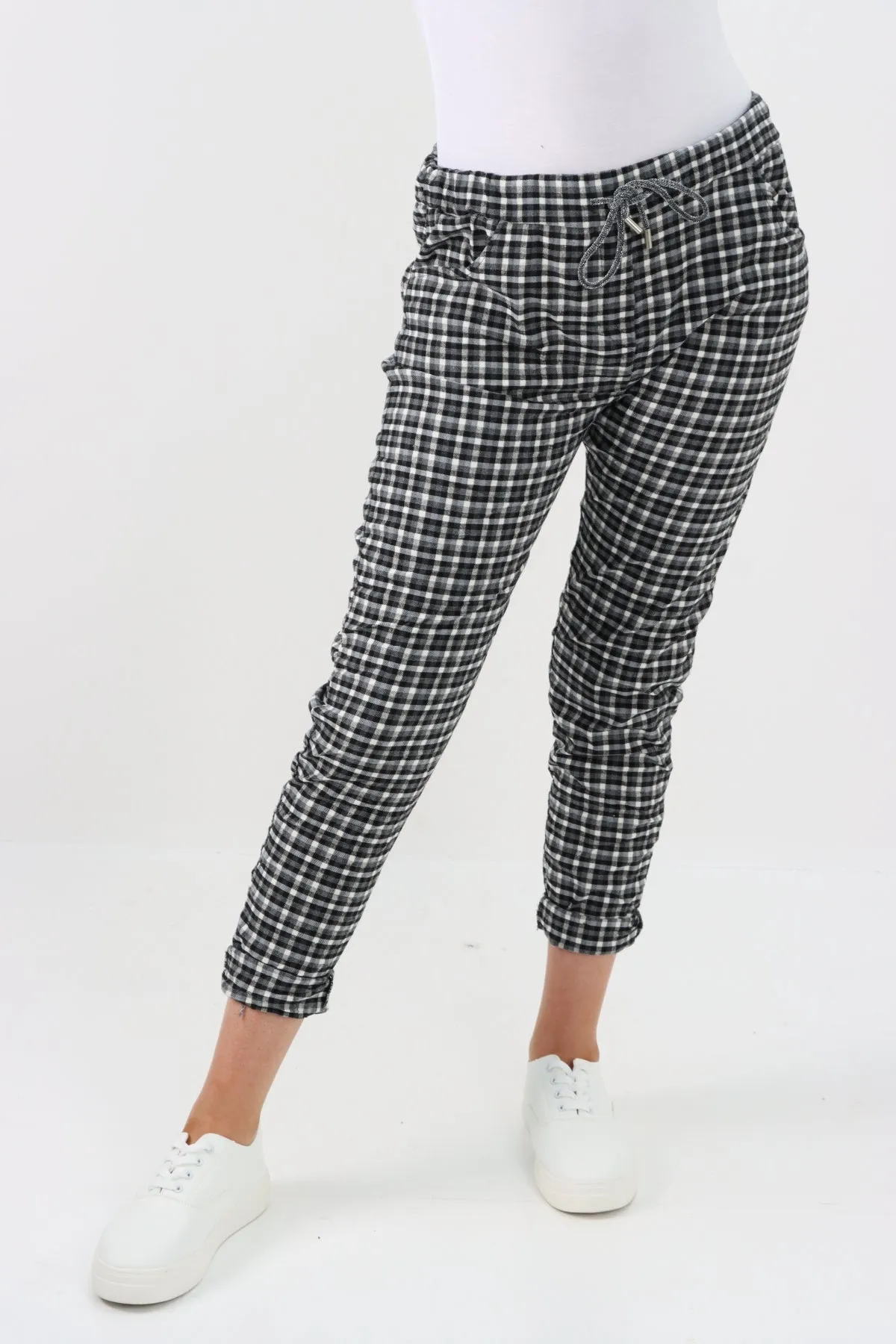 Italian Checked Print Stretch Magic Pants