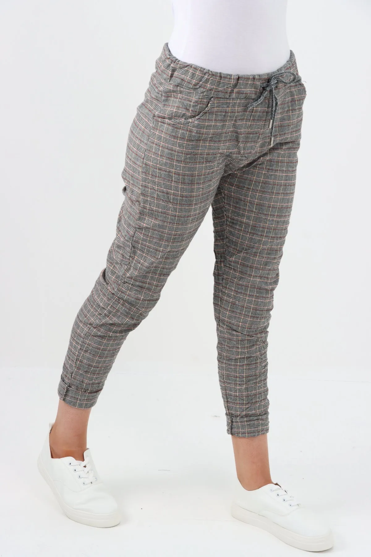 Italian Checked Print Stretch Magic Pants