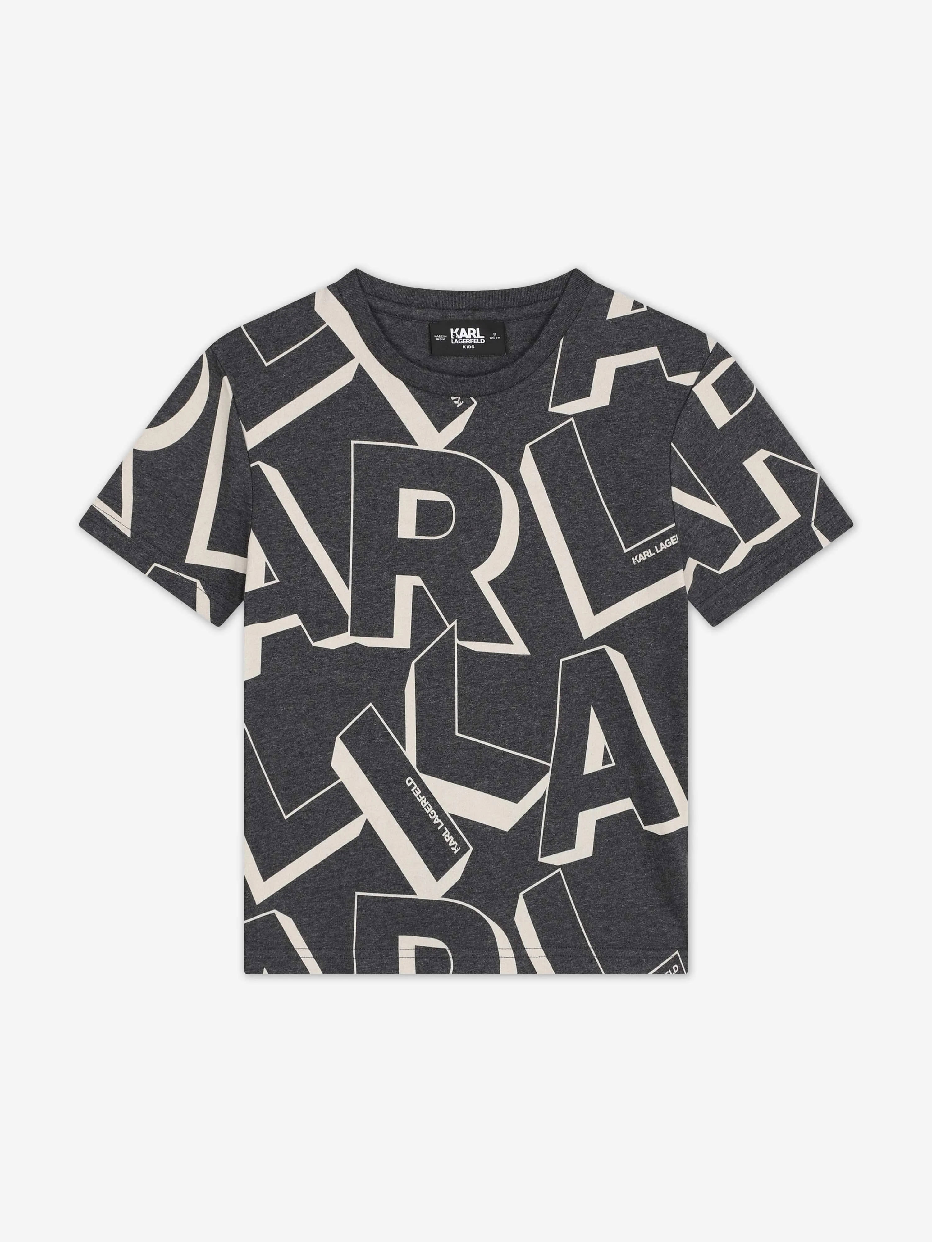 Karl Lagerfeld Boys Logo Print T-Shirt in Grey