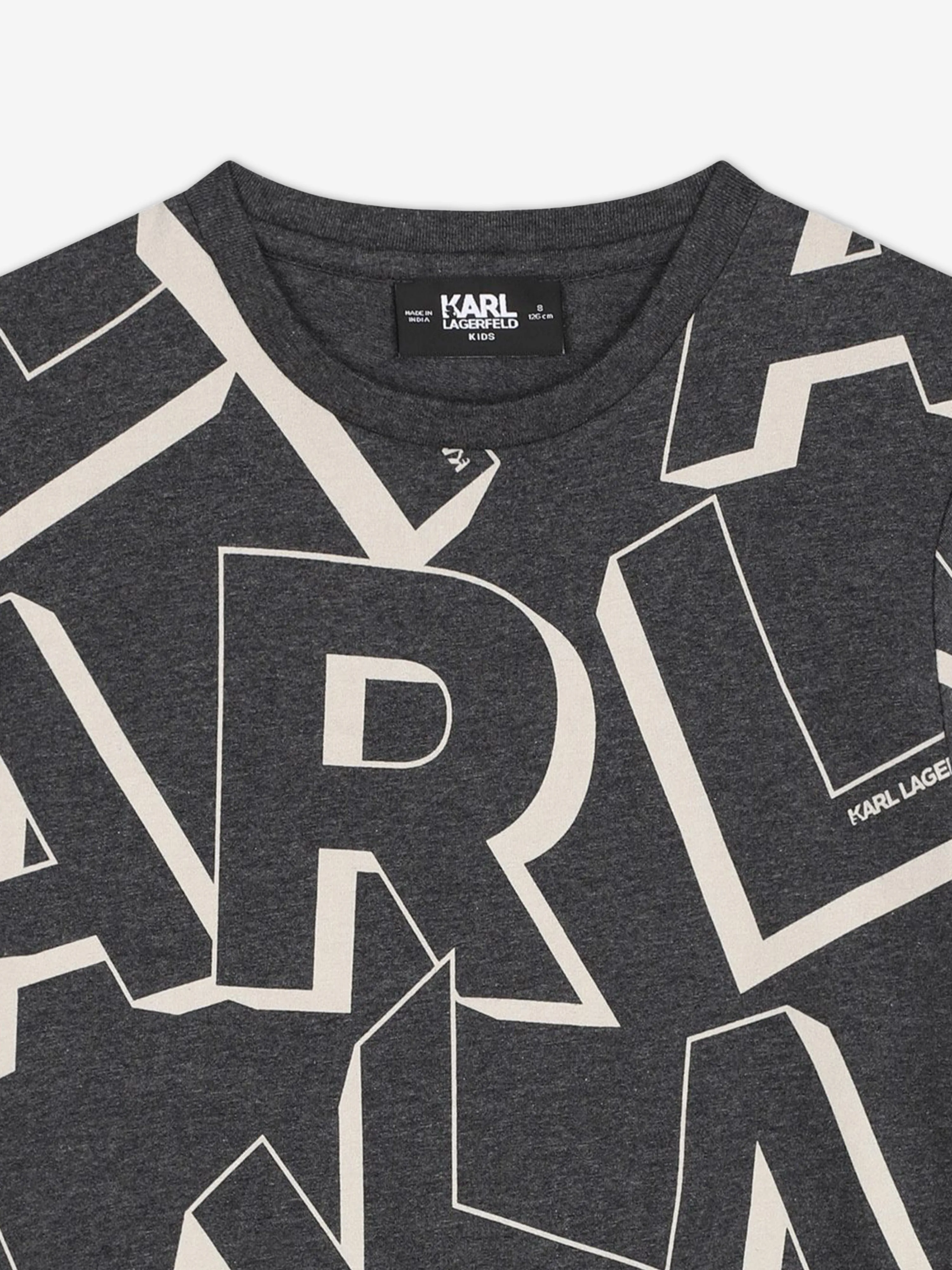 Karl Lagerfeld Boys Logo Print T-Shirt in Grey