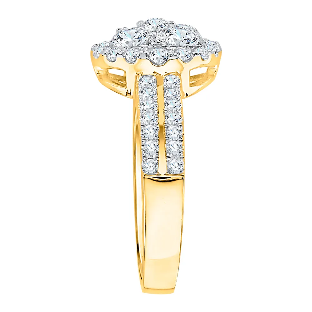 KATARINA Diamond Cluster Halo Split Shank Fashion Ring (1 3/8 cttw, J-K, SI2-I1)