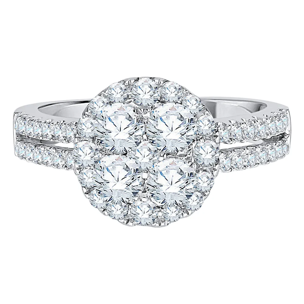 KATARINA Diamond Cluster Halo Split Shank Fashion Ring (1 3/8 cttw, J-K, SI2-I1)