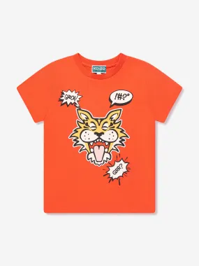 KENZO Boys Tiger Logo T-Shirt in Red