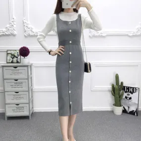 Korean Slim Look Strap Splitted Sleeveless Cami Dress Mid-Length Dress