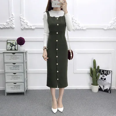 Korean Slim Look Strap Splitted Sleeveless Cami Dress Mid-Length Dress