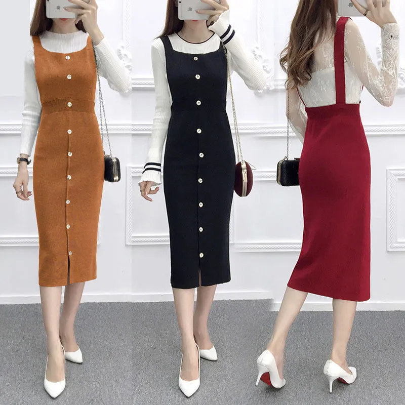 Korean Slim Look Strap Splitted Sleeveless Cami Dress Mid-Length Dress