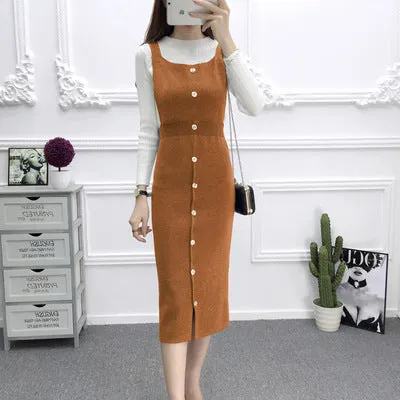 Korean Slim Look Strap Splitted Sleeveless Cami Dress Mid-Length Dress