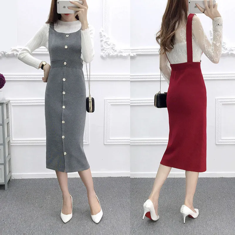 Korean Slim Look Strap Splitted Sleeveless Cami Dress Mid-Length Dress