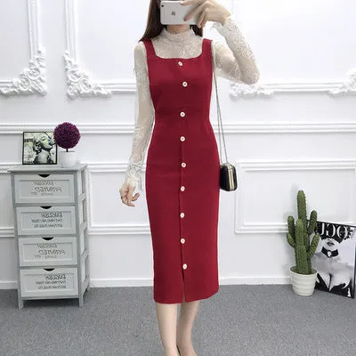 Korean Slim Look Strap Splitted Sleeveless Cami Dress Mid-Length Dress