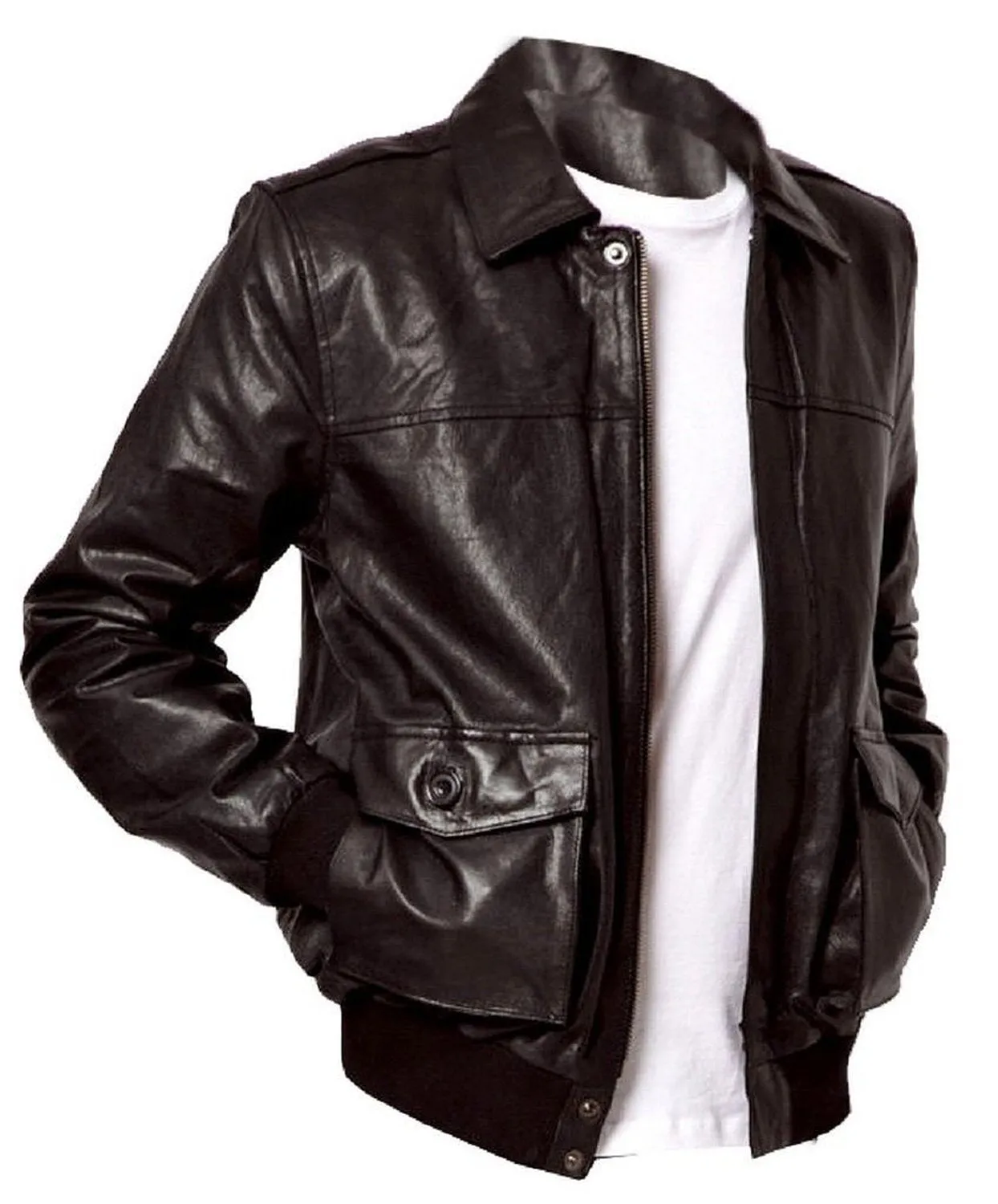 Leather Jackets Hub Mens Genuine Lambskin Leather Jacket (Black, Flight Jacket) - 1501066