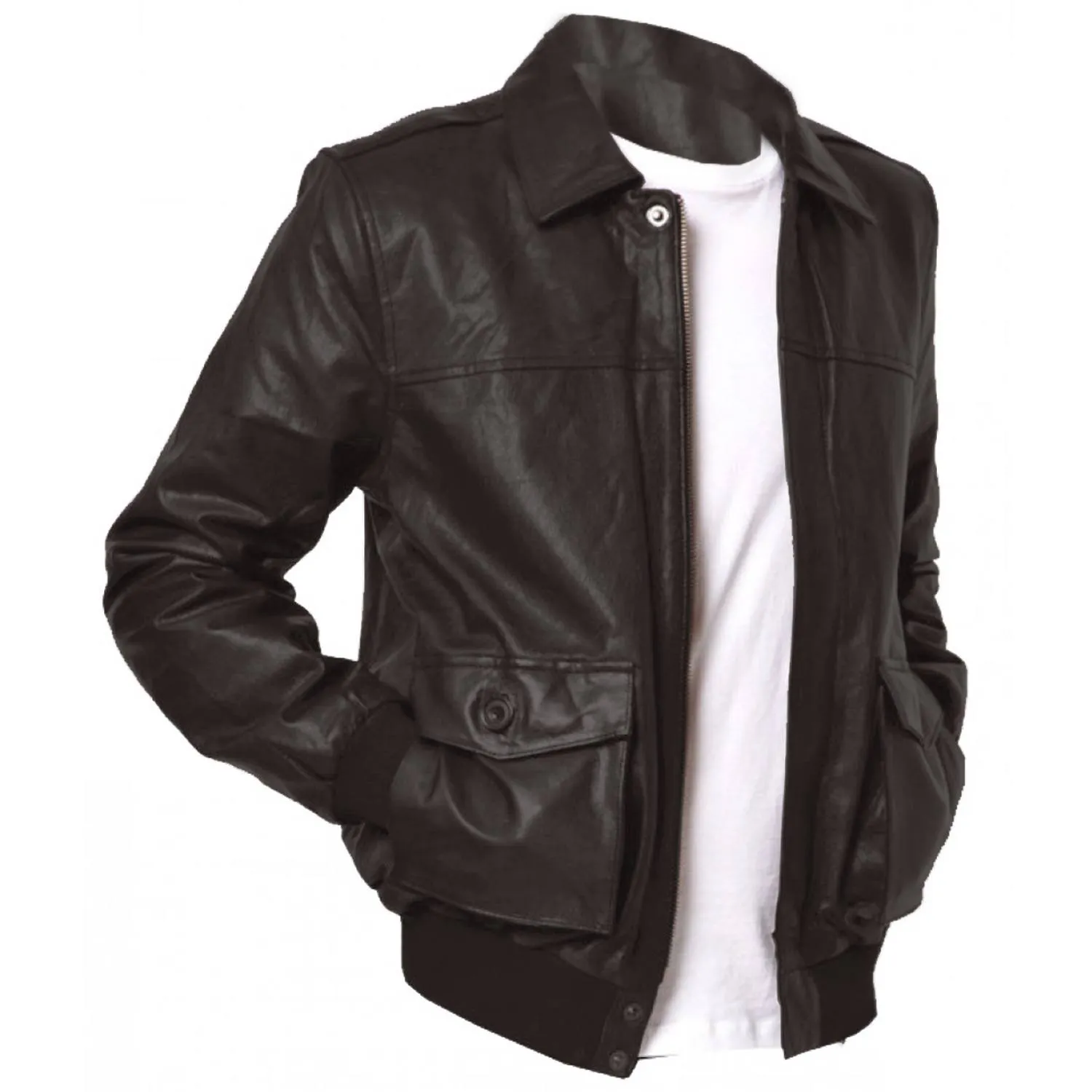 Leather Jackets Hub Mens Genuine Lambskin Leather Jacket (Black, Flight Jacket) - 1501066